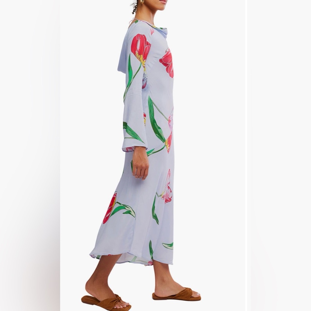 Free People Lavender Maxi Dress with Red Tulip Print